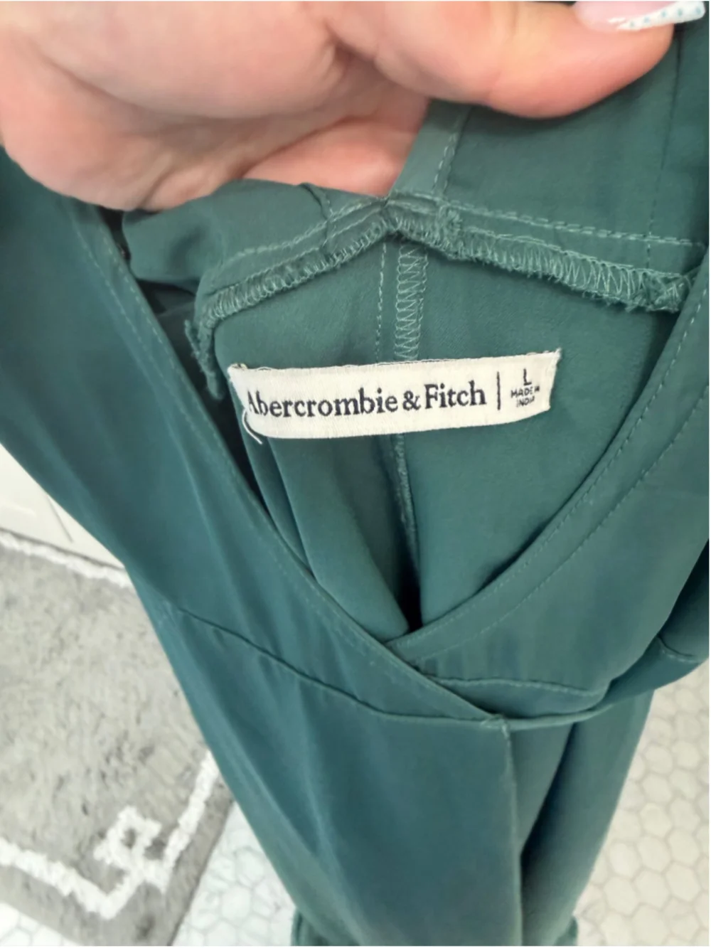 Abercrombie & Fitch Emerald Green Tie-Shoulder Wrap Maxi Dress | Open Back | LG